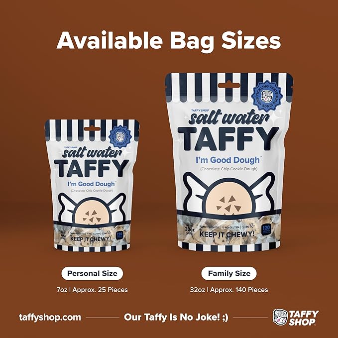 Taffy Shop I'm Good Dough, Cookie Dough Salt Water Taffy – Gourmet Soft Chewy Candy, Bulk Sweet Snack, Fresh Gift & Gluten-Free, 35 Individually Wrapped Pieces (7oz)