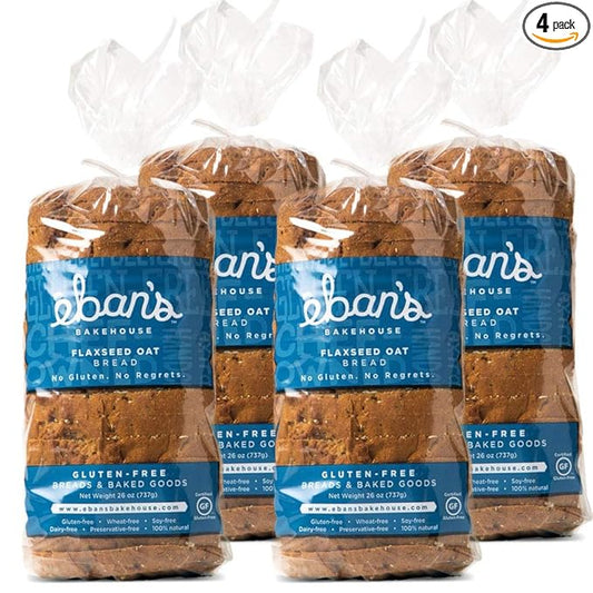 Eban’s Bakehouse Fresh Baked Gluten-Free Flaxseed Oat Bread - 4 Loaves - 100% Natural - Soy, Wheat and Dairy Free, Preservative Free, Non-GMO (26oz, 737g Each)