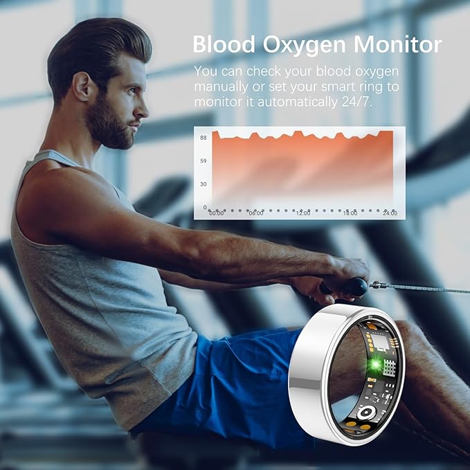 Ring Health Tracker for Women Men, Fit Ring with Heart Rate, Blood Oxygen, Sleep Monitor, Calories, Step Counter, IP68 Waterproof Smart Ring for iPhone & Android, No Subscription Fee (Silver, 9#)