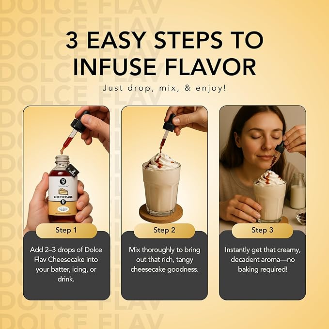 Dolce Flav Cheesecake Extract – 2 Ounce Water-Soluble Kosher, Sugar-Free, Concentrated Creamy Flavor for Desserts, Frostings & Pastries, Includes Measured Dropper