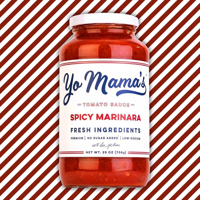 Yo Mama's Foods Keto SPICY Marinara Pasta Sauce - Pack of (1) - No Sugar Added, Low Carb, Low Sodium, Gluten Free, Paleo Friendly, and Made with Whole, Non-GMO Tomatoes.