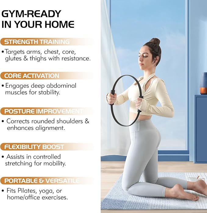 Pilates Ring, 13.5" Silicone Magic Pilates Fitness Circle with Dual Grip, Lightweight & Durable Flexible Resistance Exercise Equipment for Toning Arms, Thighs, Legs, Core