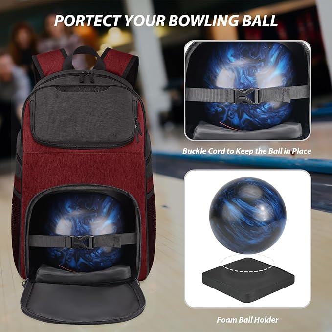 Bosynoy Bowling Backpack, Bowling Ball Bag Totes for Single Ball with Shoe Compartment & Foam Padded, Fits Shoes Up to US Mens Size 16, Grey