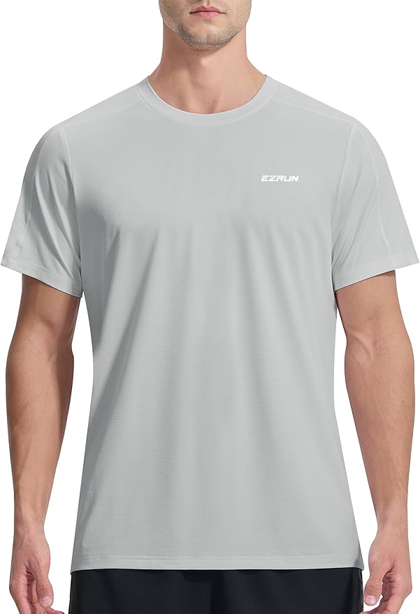 EZRUN Men's Lightweight Short Sleeve T-Shirt Quick Dry Workout Running Athletic Swim Shirts Fishing Rash Guard