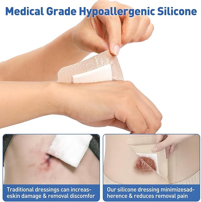 AZEN 24 Pack Silicone Foam Dressing, 3.2" X 4" Waterproof Silicone Bandages with Border Adhesive, Large Bandages for Wounds, Self Adhesive Wound Care and Dressings