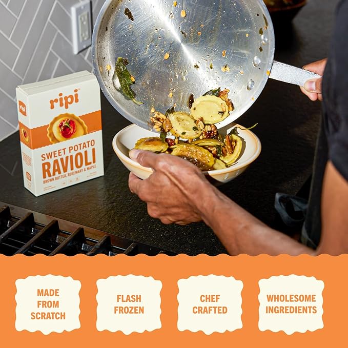 Ripi Sweet Potato Ravioli - Brown Butter, Rosemary & Maple - Frozen Pasta Meal - Ready in Under 5 Minutes, 9oz packs (6 Pack, Sweet Potato)
