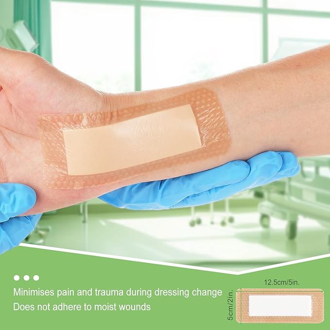 NeuHeils Silicone Foam Dressing Border Lite 2''x5'', 20 Packs, Pad Size 1.1''x3.3'' Soft Gentle Would Bandage Patch for Small Bed Sore Pressure Ulcer