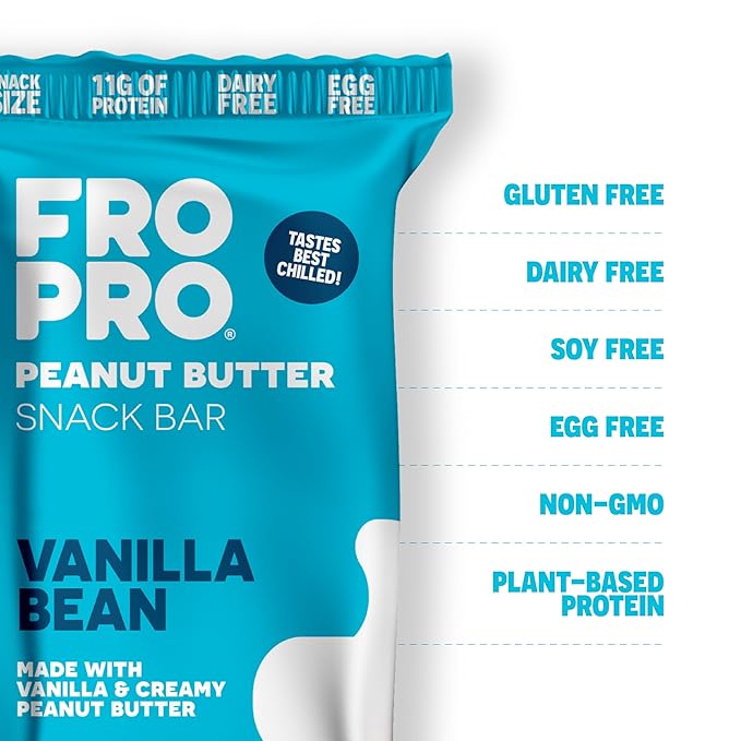 FROPRO Plant Protein Snack Bars - Plant Based Protein Bars, All-Natural, Gluten, Dairy, & Soy Free, High Protein Bars with Low Calories | Vanilla, 12 Pack