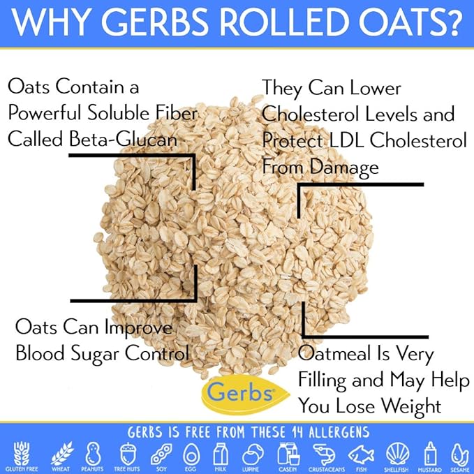 Gerbs Gluten-Free Traditional Rolled Oats 2 lbs. | Carefully Sourced, Premium Grade, Resealable Bag | Hearty Texture, Ideal for Baking & Breakfast | Top 14 Allergen-Free