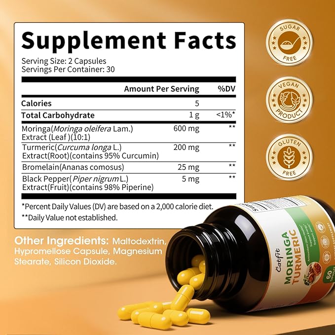 Moringa Capsules 10-in-1 Superfood Supplement – Turmeric Curcumin, Bromelain & Black Pepper – Supports Mobility & Recovery, Energy, Digestion, Immunity & Skin Vitality – Vegan, Non-GMO, Gluten-Free