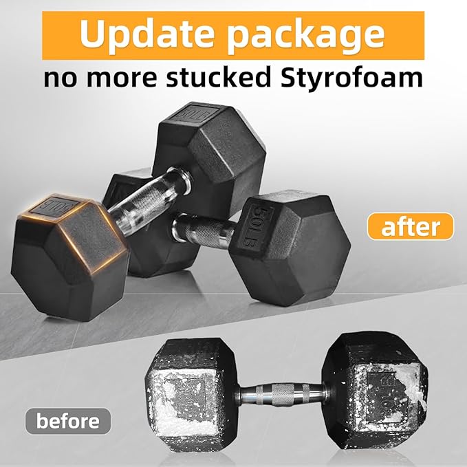 YUFER 6-10 Pair Hex Dumbbell Weight Set With Rack for Home Outdoor Gyms Rubber 5-50 lbs Exercise & Fitness Nonslip Handle Dumbbells and Storage Rack Hold 350/450/550 Pounds