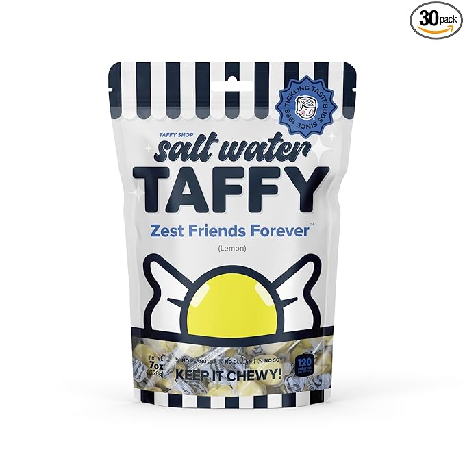 Taffy Shop Zest Friends Forever, Lemon Salt Water Taffy – Gourmet Soft Chewy Candy, Bulk Sweet Snack, Fresh Gift & Gluten-Free, 140 Individually Wrapped Pieces (32oz)