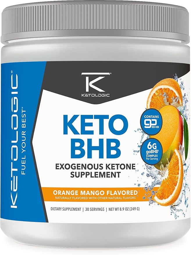 Ketologic Keto BHB (Orange Mango Flavor) 30 Servings - Exogenous Ketone Supplement with goBHB, Beta-Hydroxybutyrate Salts