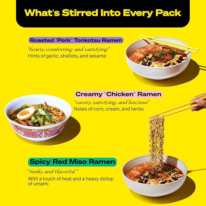 immi Variety Pack Ramen, Creamy "Chicken", Spicy Red Miso, Roasted "Pork" Tonkotsu, 100% Plant Based, Keto Friendly, High Protein, Low Carb, Packaged Noodle Meal Kit, Ready to Eat, 6 Pack