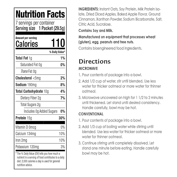 BariWise Instant Protein Oatmeal, Apples & Cinnamon - Low Fat & Gluten Free (7ct)
