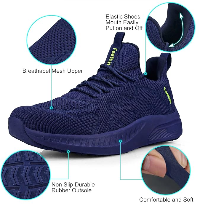 Feethit Mens Non Slip Walking Sneakers Lightweight Breathable Slip on Running Shoes Athletic Gym Tennis Shoes for Men
