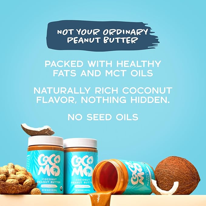 Cocomo Coconut Peanut Butter, Organic Peanut Butter, Natural, Gluten Free, Vegan, No Seed Oils, High Protein, Smooth and Creamy Spread, 16oz, 2 Pack