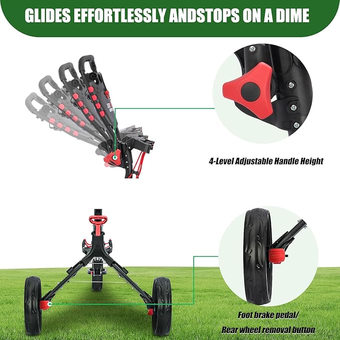 Golf Push Cart Series: 2-Wheel, 3-Wheel, 4-Wheel & 360° Swivel Front Wheel