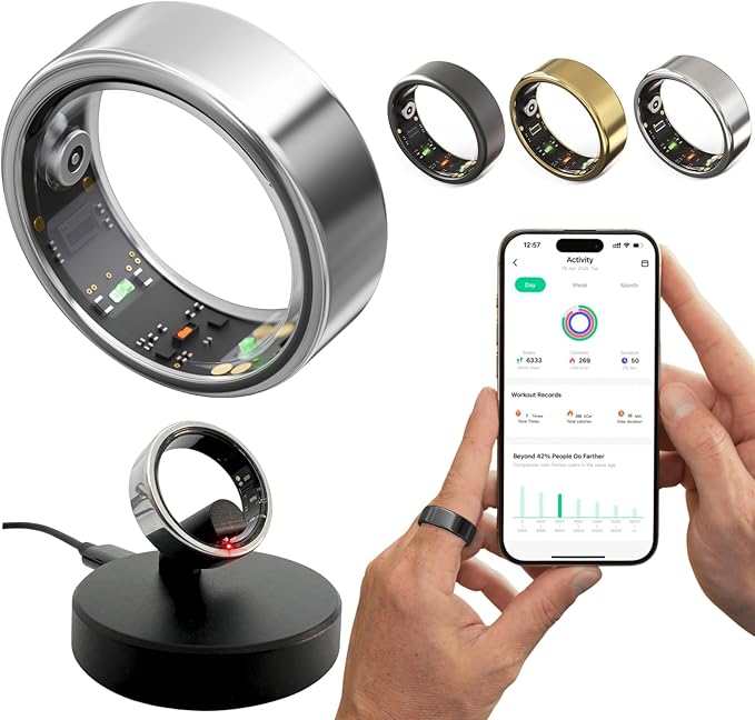 2025 Smart Ring for Women Men, Sleep Tracker Ring, Fitness Smart Ring, Activity Tracker,Sleep Monitor, Stress/Heart Rate/Women's Calories Steps Tracking-No APP Subscription (Silver, #13-69.7mm/2.75")