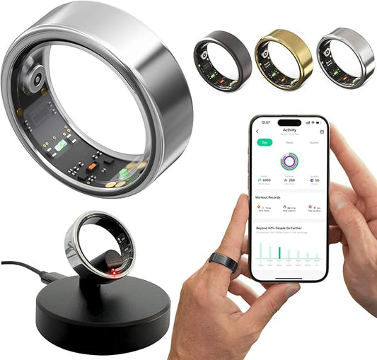 2025 Smart Ring for Women Men, Sleep Tracker Ring, Fitness Smart Ring, Activity Tracker,Sleep Monitor, Stress/Heart Rate/Women's Calories Steps Tracking-No APP Subscription (Silver, #13-69.7mm/2.75")