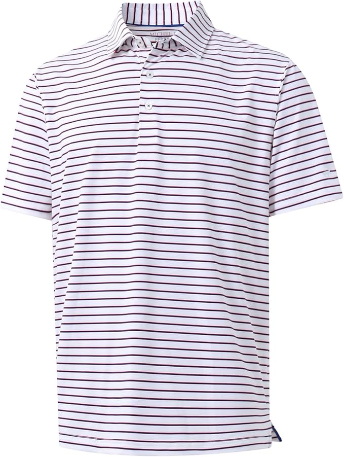 Rouen Mens Polo Shirts Short Sleeve Dry Fit Performance Moisture Wicking Causal Striped Polo Collared Golf Shirts for Men