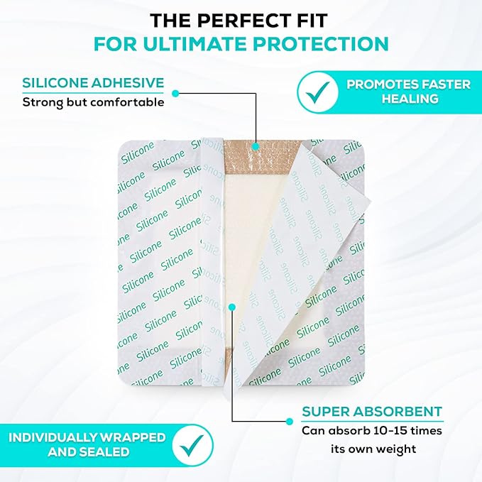 MedVance TM Silicone - Bordered Silicone Adhesive Foam Dressing Size 4"x4" (2.7"x2.7" pad), Box of 5 dressings