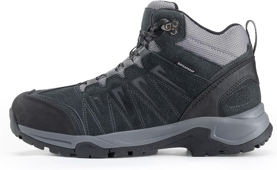 Men's Waterproof Hiking Boots Lightweight Comfortable Leather Mid Ankle Outdoor Trekking Boot