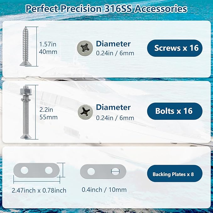 Boat Cleat 6 Inch 316 Stainless Steel, Dock Cleat 8 Inch Heavy Duty Open Base Include Screws, Boat Dock Cleats 10 Inch with Backing Plate for Boats, Kayak, Marine, Deck and Decor(2,4,6 Pack)
