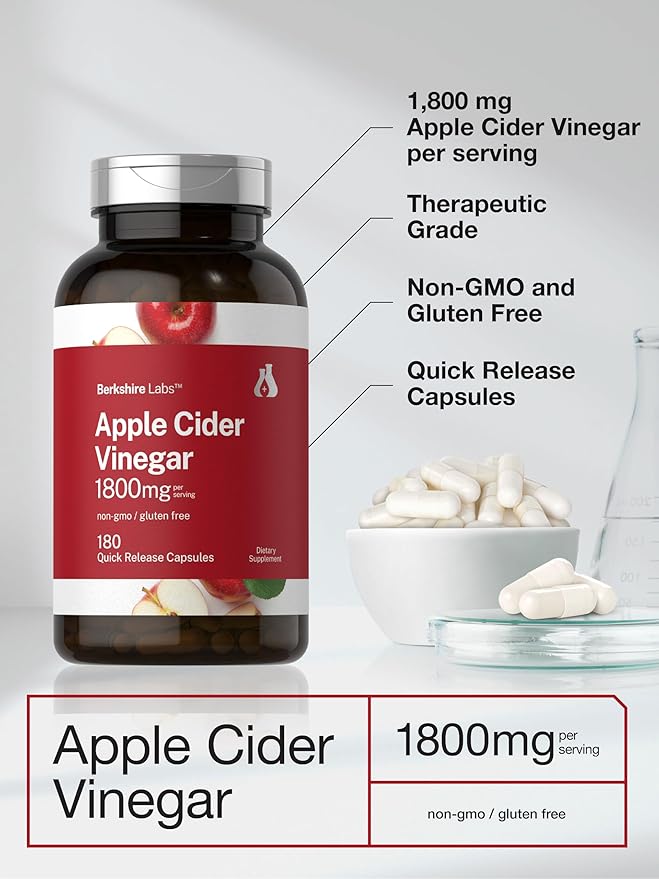 Horbaach Apple Cider Vinegar Capsules | 1800mg | 180 Count | Non-GMO, Gluten-Free Supplement | by Berkshire Labs