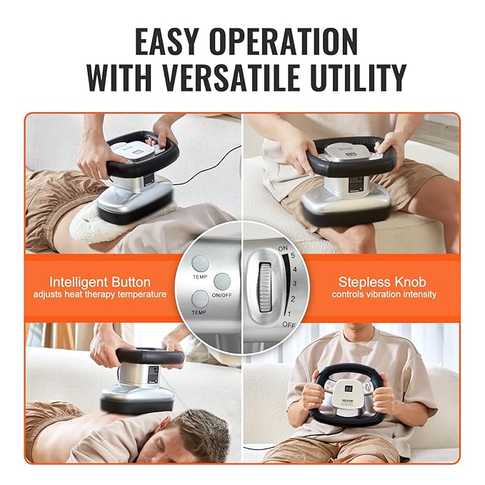 VEVOR Chiropractic Massager with Heat and Adjustable Vibration, Professional Orbital Handheld Therapeutic Body Massage Tool for Back, Neck, Shoulder Muscle Pain Relief