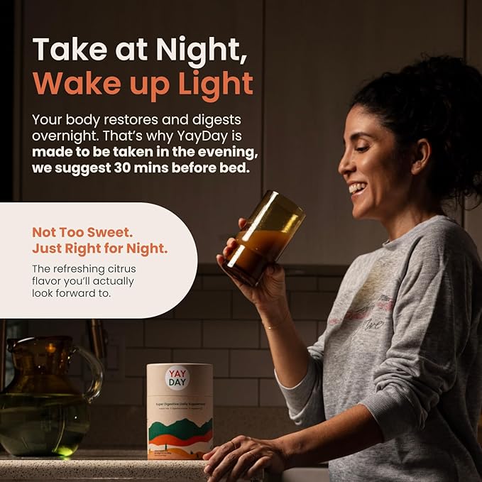 Nighttime Prebiotic Fiber Powder with Digestive Enzymes & Magnesium Glycinate for Sleep | Gut Health Supplement for Women & Men - Digestion Support, Bloating Relief - Citrus, 30 Scoops