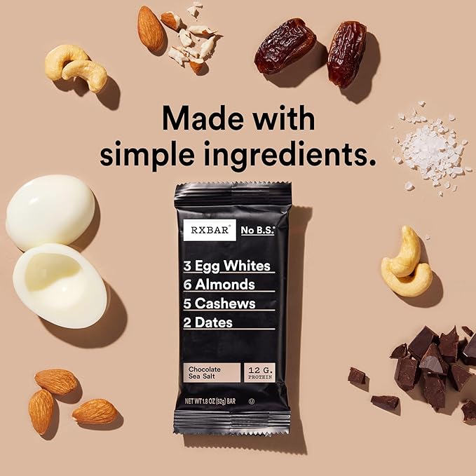 RXBAR Protein Bars, Protein Snack, Snack Bars, Chocolate Sea Salt, 18.3oz Box (10 Bars)