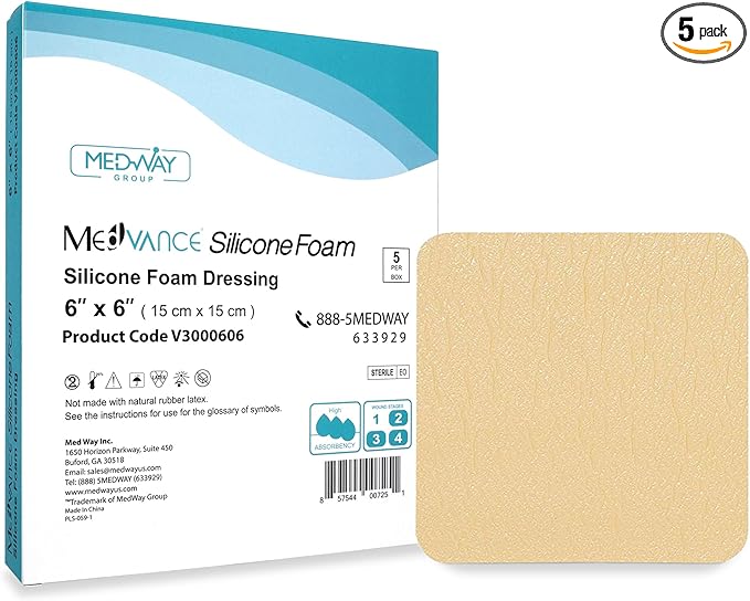 MedVance TM Silicone - Silicone Adhesive Foam Absorbent Dressing, 6"x6", Box of 5 dressings