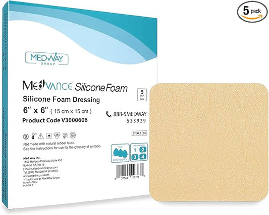 MedVance TM Silicone - Silicone Adhesive Foam Absorbent Dressing, 6"x6", Box of 5 dressings