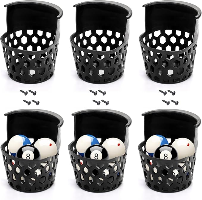 6 Pack Pool Table Pockets, Heavy Duty Billiard Set Including 4 Corner and 2 Side Pockets