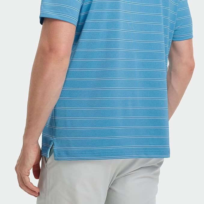 M MAELREG Golf Shirts for Men Moisture Wicking Striped Polo Performance Dry Fit Business Sports Mens Polo Shirts Short Sleeve