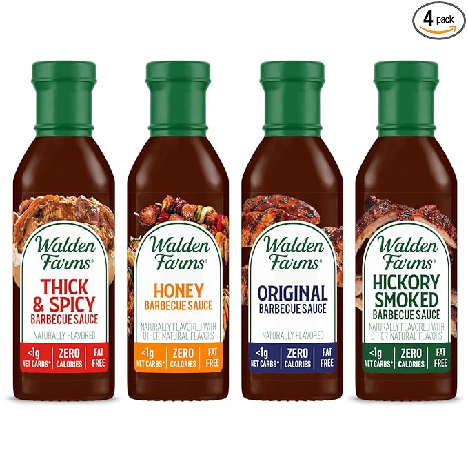 Walden Farms Barbecue Sauce Variety Pack – Thick & Spicy, Honey, Original & Hickory Smoked BBQ Sauces – Zero Calorie, Sugar Free, Keto & No Carb – 4-Pack, 12 oz Bottles