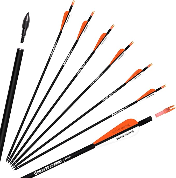 30Inch Carbon Hunting Arrow Targeting Practice Arrows with Removable Tips and Adjustable Nocks for Compound & Recurve Bow (Pack of 12)