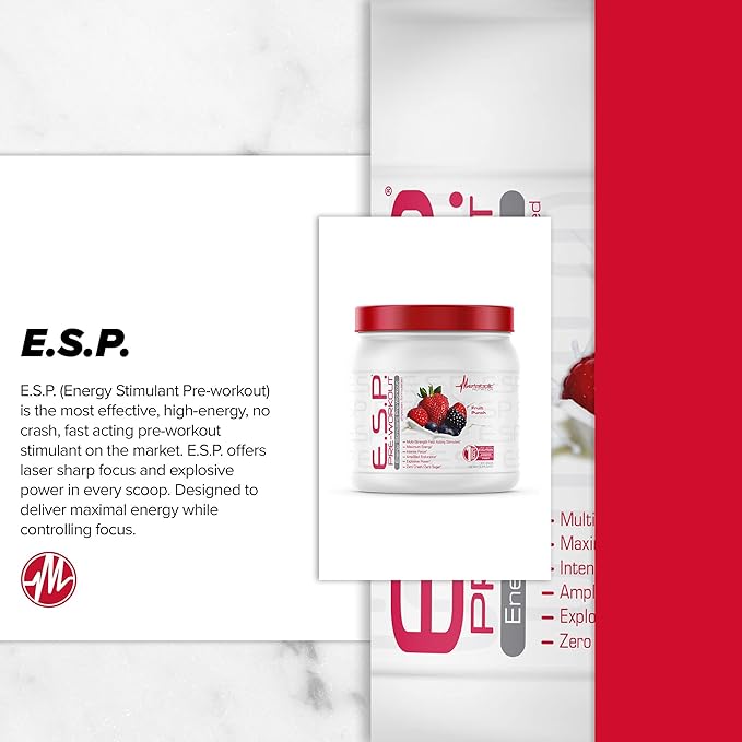 Metabolic Nutrition - ESP - Stimulating Pre Workout, Pre Intra Workout Supplement, Energy and Endurance Stimulating, Natural & Safe, High Energy, Mental Focus, Green Apple, 300 Grams (90 Servings)