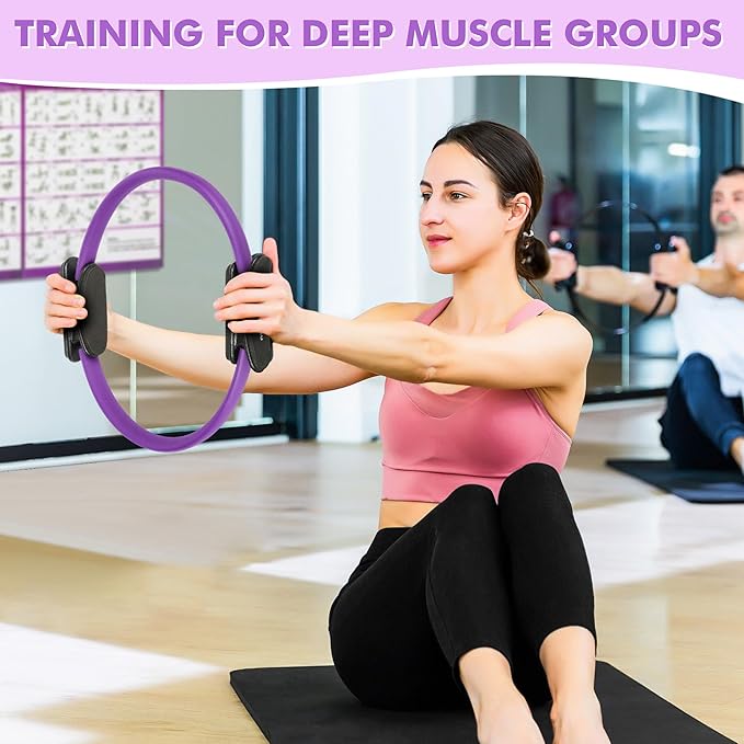 Pilates Ring Set Exercise Equipment with Exercise Bands Resistance Bands Set, Pilates Ball, Sliding Disks – Workout Equipment Home Gym Includes Complete Fitness Poster
