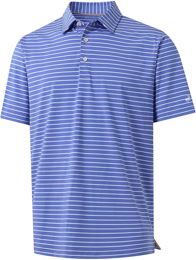 Rouen Mens Polo Shirts Short Sleeve Dry Fit Performance Moisture Wicking Causal Striped Polo Collared Golf Shirts for Men