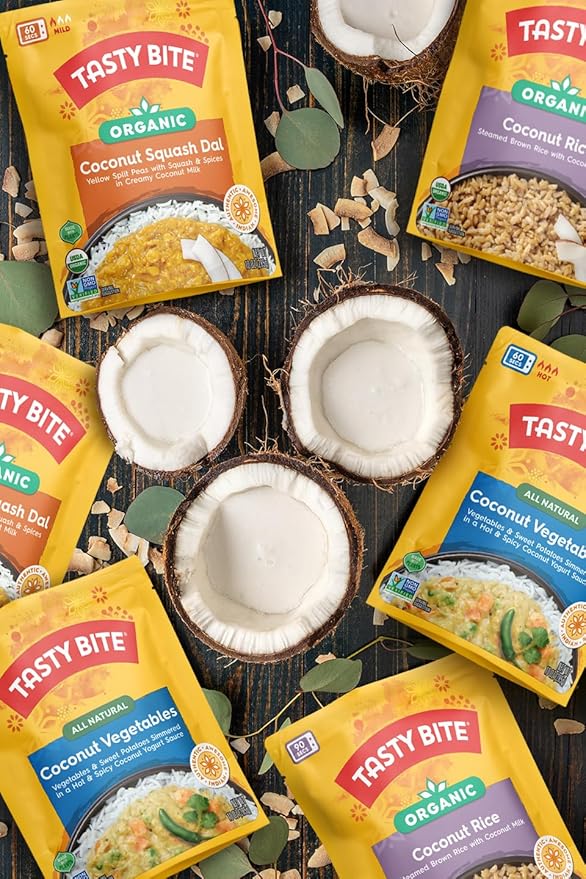 Tasty Bite Variety, Pack of 8, Madras Lentils, Bombay Potatoes, Vegetable Tikka Masala, Channa Masala, 3Bean Madras Lentils, Split Pea & Turmeric Curry, Coconut Squash Dal, Chickpea Coconut and Turmeric Curry