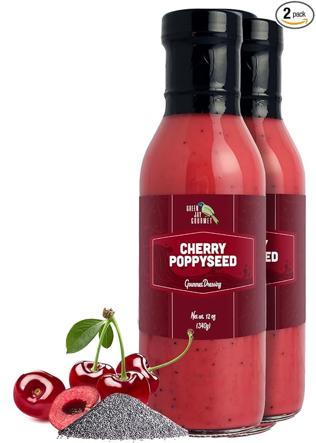 Green Jay Gourmet Cherry Poppyseed Salad Dressing – Sweet & Tangy with Real Cherries – Handcrafted in USA – Perfect for Salads, Marinades & Glazes – 2 x 12 Ounces