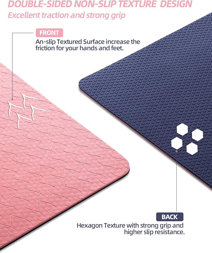 COOLMOON Yoga Mat Non Slip, Anti-Tear 1/4 Thick TPE Yoga Mats for Women and Men, 72"x24" Exercise & Fitness Mat with Carrying Strap, Workout Mats for Yoga, Pilates and Floor Exercise