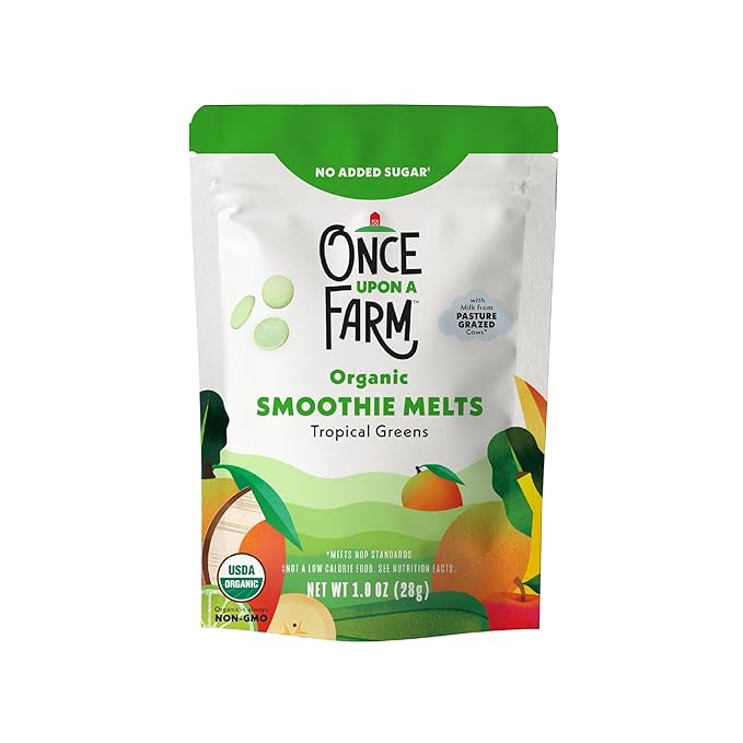 Once Upon A Farm Organic Smoothie Melts, Tropical Greens, No Added Sugar, Kosher, USDA Certified Organic, Non-GMO, 1 Ounce (Pack of 8)