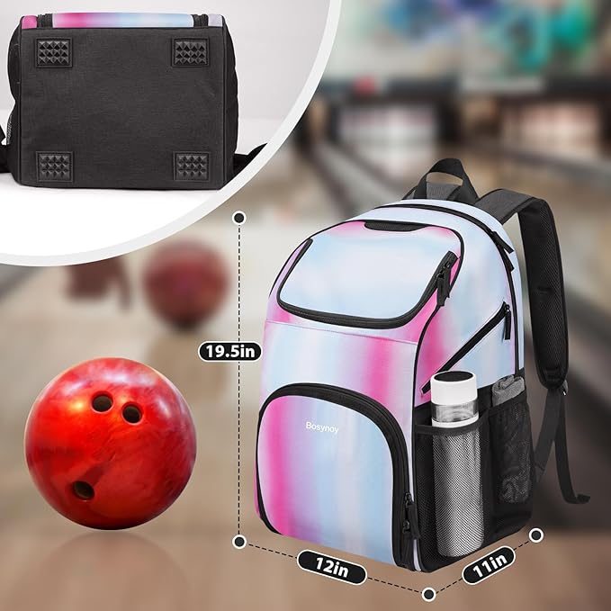 Bosynoy Bowling Backpack, Bowling Ball Bag Totes for Single Ball with Shoe Compartment & Foam Padded, Fits Shoes Up to US Mens Size 16, Grey