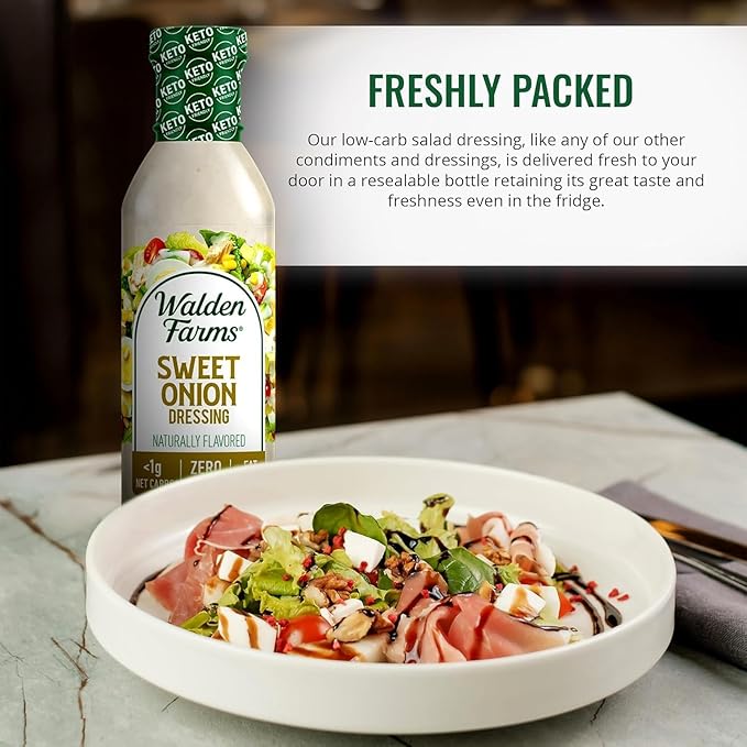 Walden Farms Sweet Onion Dressing - Low Carb, Calorie-Free, Gluten-Free, Keto-Friendly, Sugar-Free, Fat-Free, Dairy-Free Sweet Onion Flavor - 12 oz Bottle