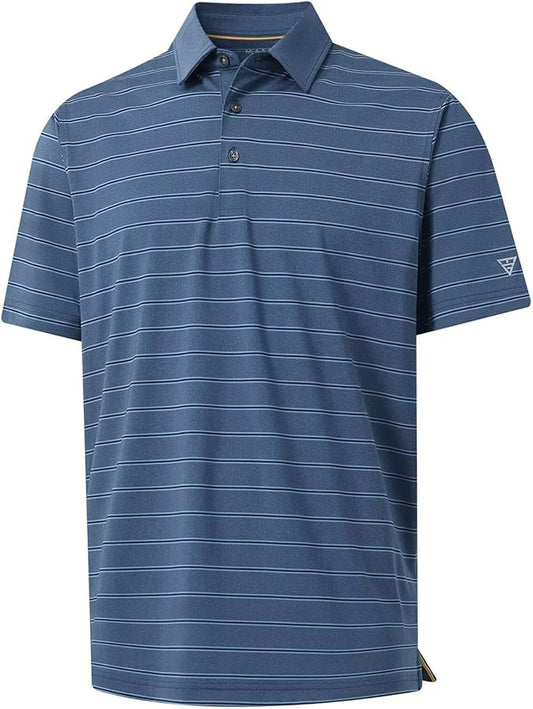M MAELREG Golf Shirts for Men Moisture Wicking Striped Polo Performance Dry Fit Business Sports Mens Polo Shirts Short Sleeve