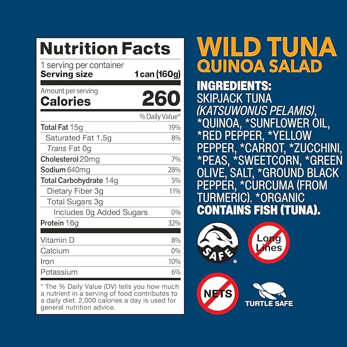 Wild Planet Ready-To-Eat Wild Tuna Quinoa Salad With Organic Sweetcorn, Zucchini & Peas, Tuna Salad, 5.6oz (Pack Of 4)