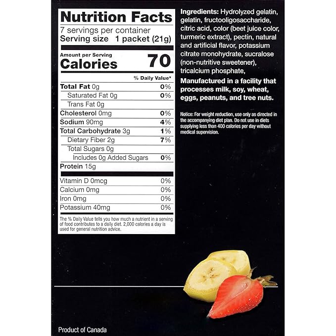 PROTIFIT - High Protein Strawberry Banana Jello, 15g Protein Low Calorie, Low Carb, Fat Free, Sugar Free, Ideal Protein Compatible Gelatin, 7 Servings Per Box